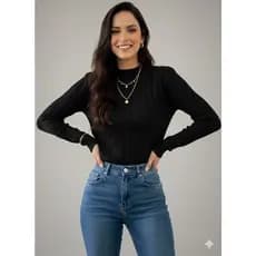 BLUSA FEMININA TRICOT MODAL MANGA LONGA COMPRIDA CANELADA ESTILOSA