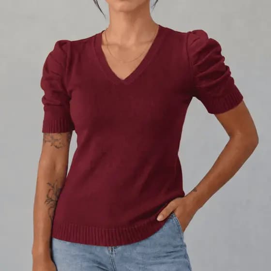BLUSA FEMININA MANGA CURTA BUFANTE