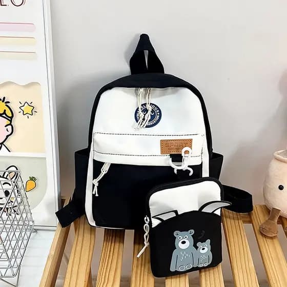 Conjunto Mochila Bolsa Pequena Estampa de Ursos Leve e Espaçoso para Qualquer Ocasião Resistente e Versátil para Uso Diá