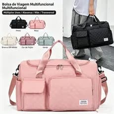 Bolsa de Viagem Dobrável com Compartimentos, Suporta Mala de Rodinhas, Ideal para Curta Viagem ou Academia