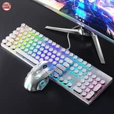 🎮Combo Teclado Mecânico e Mouse Gamer com 6 Cores de Luzes RGB, Teclas Redondas e Tecla Ç -H7