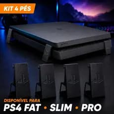 Suporte PS4 Slim Fat Pro Kit 4 Pés Base Horizontal Ventilação Elevação Gamer Playstation