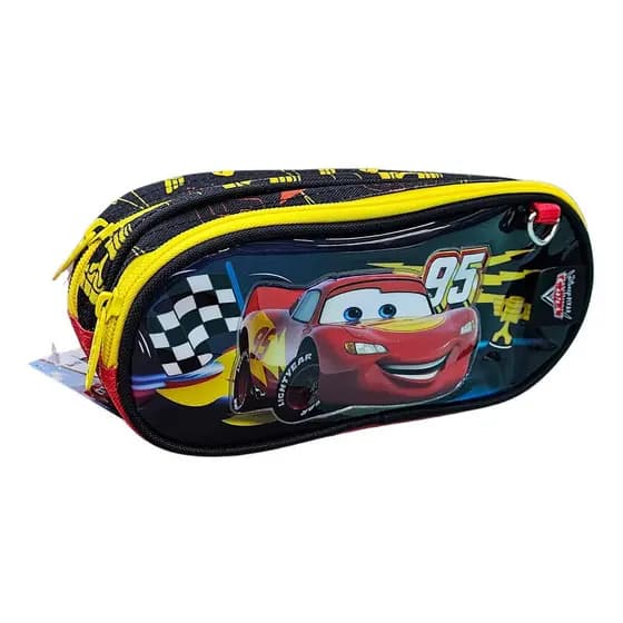 Estojo Escolar Infantil Cars Carros Com 2 Compartimentos Cor Preto