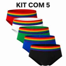 Kit 5 Cueca Masculina Lisa Adulto Modelo Sunga Arco Iris Cotton Lgbt Algodao Respiravel Cor Variada