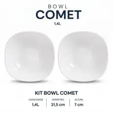 Tigela Bowl Vidro Opaline 1,4L Branca Comet Kit 2 Peças Resistente Durável Para Mesa Cozinha