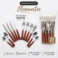 Jogo De Talheres Simonaggio Linha Elementos Mogno 24 Peças Conjunto Faqueiro Aço Inox Jantar