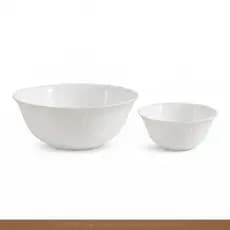 Kit 2 Tigelas Bowl Sun Vidro Opalino Branco Bordas Onduladas Design Elegante