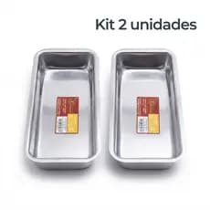 Kit 2 Formas Retangulares Nº 3 Alumínio para Bolo Inglês Torta Salgada Assadeira Pão