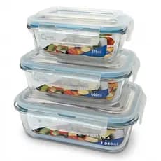 Kit Potes Herméticos Vidro Borosilicato Retangular 3 Peças Marmita Forno Micro-ondas Quality House