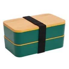Marmita Dupla, Box Bento 2 divisórias, tampa de bambu, para o dia a dia, com garfo, faca e colher,  fitness, estilosa