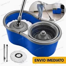 Mop Giratório Plástico 360° com Refil Balde e Cesto Cabo de 125 cm