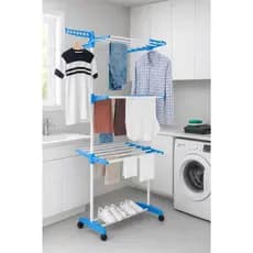 Varal de Chão Dobrável 3 Andares com Rodinhas e Suporte para Cabides Multifuncional