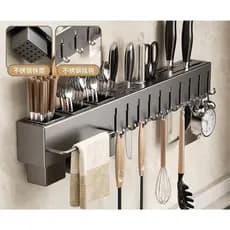 ✨Suporte Organizador para Utensílios de Cozinha 10 Ganchos - Cinza