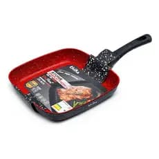 ✨Frigideira Grill Quadrada 24cm Antiaderente Indução Stone Red Cabo Resistente Qualidade Não Gruda