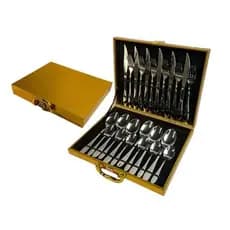✨Faqueiro Inox 24 Peças Maleta Dourada Talheres Design Elegante Resistente Portátil Uso Versátil