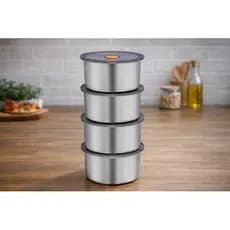 ✨Conjunto Potes Hermeticos Inox 450ml Armazenamento Seguro Conservacao Alimentos 4 Pecas