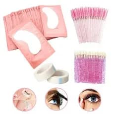 Kit Alongamento De Cílios - 100 Pads (50 Pares) + 50 Escovinhas + 50 Aplicadores + Fita Micropore