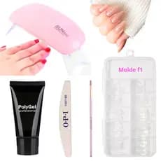 Kit Alongamento Poligel Polygel + Lixa + Molde F1 + Mini Cabine Poly Gel + Pincel