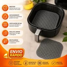 Tapete Protetor Para Air Fryer Silicone Premium Quadrado Cinza Antiaderente Resistente ao Calor e Fácil de Limpar