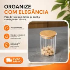 Porta Mantimento com Tampa de Bambu Canelado 200ml Vidro Borossilicato