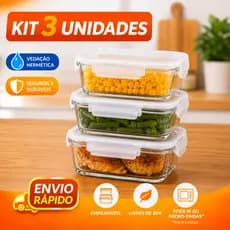 Kit com 3 unidades Pote Hermético Para Cozinha com Tampa de Vedação Retangular 120ml Vidro