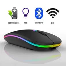 Mouse Sem Fio Bluetooth RGB Recarregável Silencioso Ultra Fino Compatível PC Notebook Celular Tablet