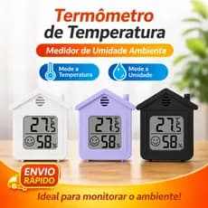 Mini Casa Medidora de Temperatura e Umidade Inteligente Termo-Higrômetro Botão Liga Desliga Cº e ºF