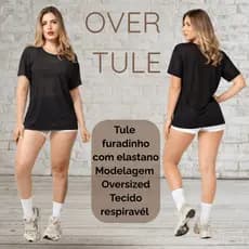 Blusa Tule Feminina Oversized Academia Fitness Camiseta Transparente Moda Treino Blusa Tule Feminina