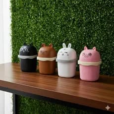 Mini Lixeira com Tampa 1,5 Litros Multiuso Lixeira de Mesa Infantil Bichinho Cozinha
