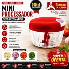 Mini Processador Manual 500ml 3 Lâminas Triturador De Alimentos Semiautomático