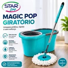 Balde Mop Giratório 360° Com Centrífuga Magic Pop Star Limp Limpeza Prática