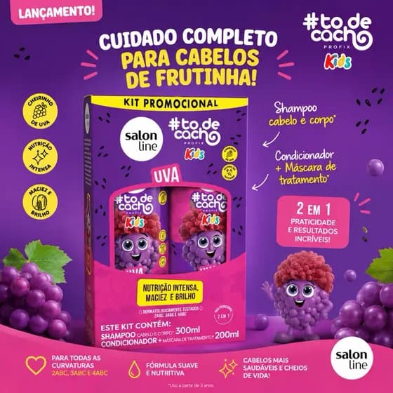 Kit To De Cacho Kids Salon Line Uva e Melancia Shampoo + Condicionador Nutrição Infantil