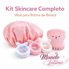 Kit Touca Cetim + Escova Facial Silicone + Faixa De Laço Makeup Maquiagem Feminina Skincare Limpeza Facial Beleza