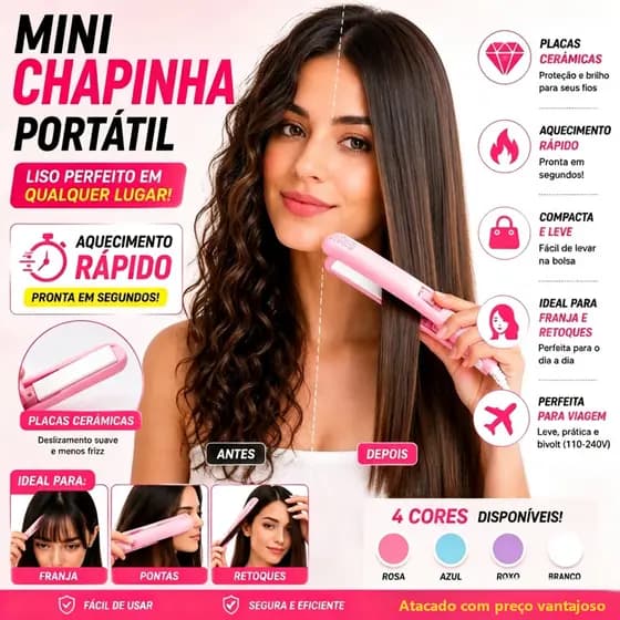 Mini Chapinha Prancha De Cabelo Pequena Portátil Chapinha Profissional Com Case Transporte Bivolt