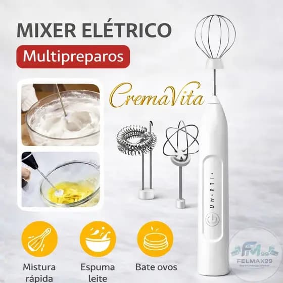 Batedor Misturador Mixer 2 em 1 Elétrico para Bebidas Leite Café Clara de Ovo CremaVita