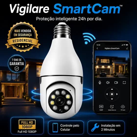 Câmera Lâmpada De Segurança WiFi 360 Visão Noturna SmartCam