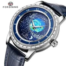Novo estilo europeu americano masculino moda Casual girando céu estrelado Gypsophila relógio mecânico