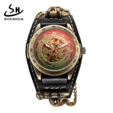 Novo shen hua estilo europeu americano Punk masculino moda Casual oco relógio mecânico automático