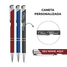 Caneta Metal Personalizada Nome Logo Brasão Time Gravação a Laser Brinde Corporativo Presente Aulas