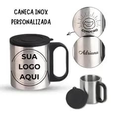 Caneca Inox Personalizada 180ml Com Tampa Gravação Laser Logo Nome Time Brinde Empresarial