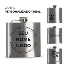 Cantil de Bolso Porta Whisky Personalizado Brinde Logo Nome 6oz 170ml Aço Inox Portátil Presente