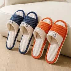 Chinelos Femininos Antiderrapantes De Algodão E Linho Para Casa , Sapatos Internos Abertos , Planos Interna