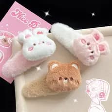 Presilha de cabelo de pelúcia fofa em formato de coelho, presilha de franja lateral em formato de urso de desenho a