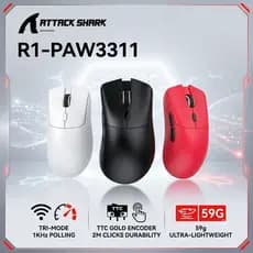 Ataque SHARK R1 55g Ultra-Leve Tri-Mode Mouse Para Jogos Sem Fio 18000 DPI Sensor Óptico De Baixa Latência PC Laptop Mac