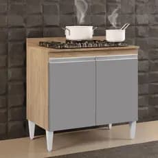 Balcão para Cooktop 80cm 2 Portas Flórida Castanho/Cinza - Lumil Móveis