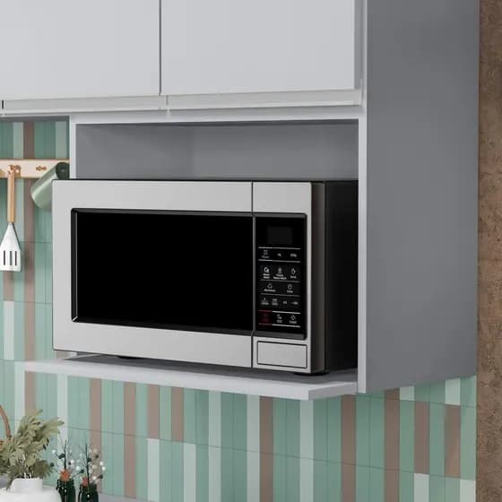 Suporte Microondas e Forno Elétrico Aéreo 60cm Itália Cinza Claro - Lumil