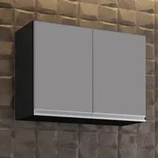 Armário Aéreo 80cm 2 Portas Califórnia Preto/Cinza - Lumil Móveis