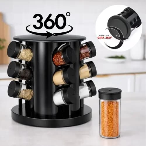 Porta Temperos Profissional Giratório Potes Vidro com Tampa Dosadora Condimentos Premium