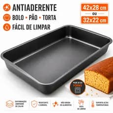 Forma Assadeira Antiaderente Retangular Para Bolo Pão Torta 42x28 ou 32x22