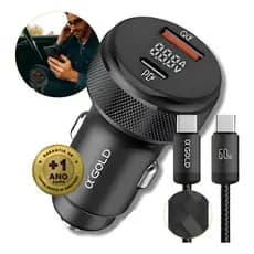 Kit Carregador Com Visor Led Veicular Turbo Rápido TIPO C + USB 60W  Automotivo